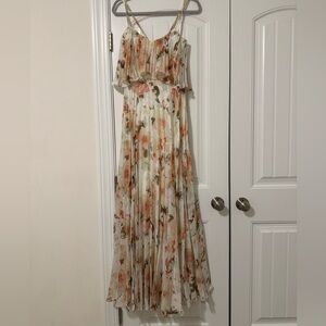Stunning Floral Pleated Chiffon Maxi Dress